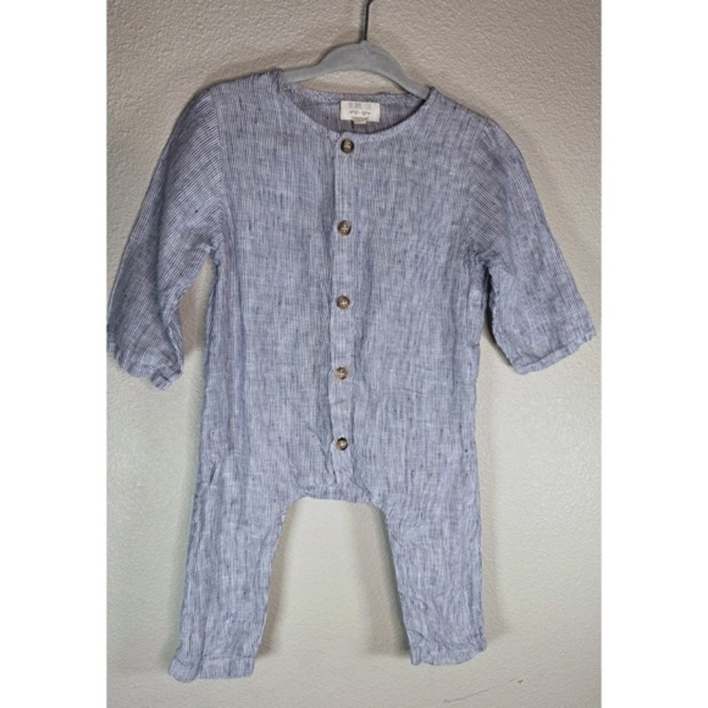 The Simple Folk Organic Linen Romper‎ 6-9 Months Blue Stripe Portugal
